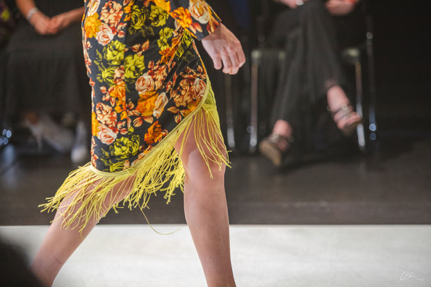 Bold Bloom One-Shoulder Dress with Fringe Detail