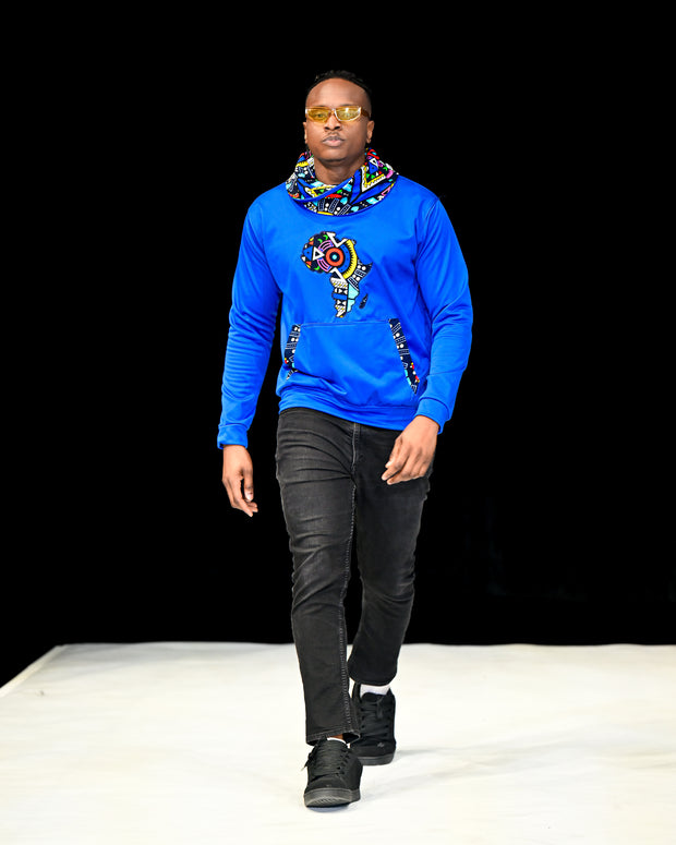 Men's African Print Hoodie – Royal Blue AfroMap