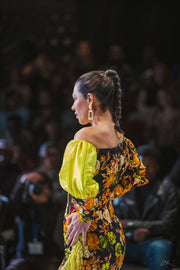 Bold Bloom One-Shoulder Dress with Fringe Detail