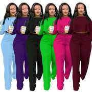 Matching Set Women Ruffles Crop Top & Wide Leg Pants