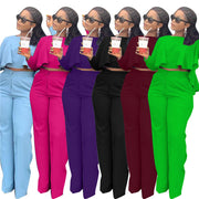 Matching Set Women Ruffles Crop Top & Wide Leg Pants
