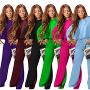 Matching Set Women Ruffles Crop Top & Wide Leg Pants
