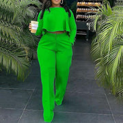 Matching Set Women Ruffles Crop Top & Wide Leg Pants