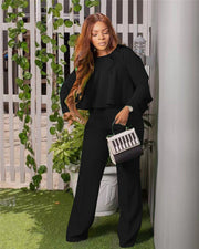 Matching Set Women Ruffles Crop Top & Wide Leg Pants