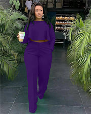 Matching Set Women Ruffles Crop Top & Wide Leg Pants