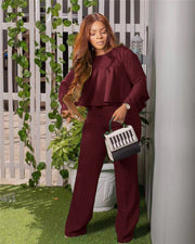Matching Set Women Ruffles Crop Top & Wide Leg Pants